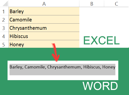 Ubah daftar Excel ke Paragraf Word