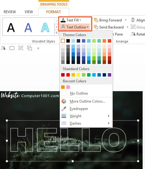 Beri Text Outline warna putih