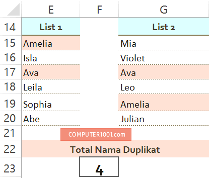 Menghitung Total Duplikat Antara 2 Kolom Menghitung Total Duplikat Antara 2 Kolom
