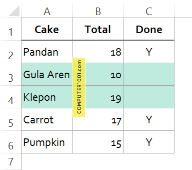 Mewarnai Baris Bila Ada Sel Kosong Mewarnai Baris Bila Ada Sel Kosong