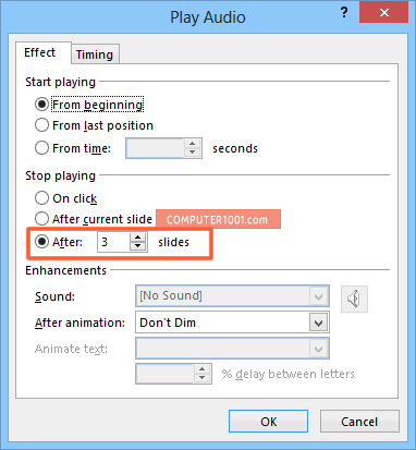 Isi angka pada kotak Stop playing After Isi angka pada kotak Stop playing After