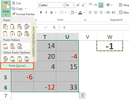 Pilih Paste Special Pilih Paste Special