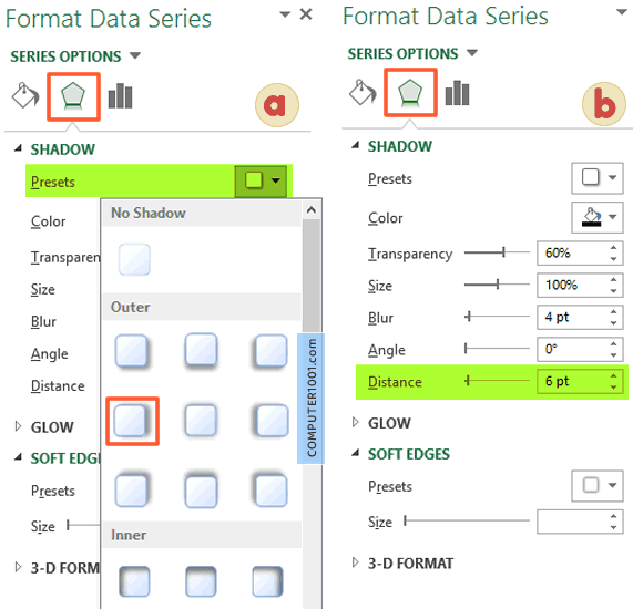 Atur nilai efek bayangan diagram Atur nilai efek bayangan diagram