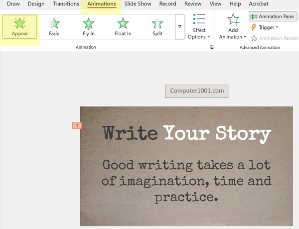 Appear Efek Animasi Memunculkan Huruf di PowerPoint