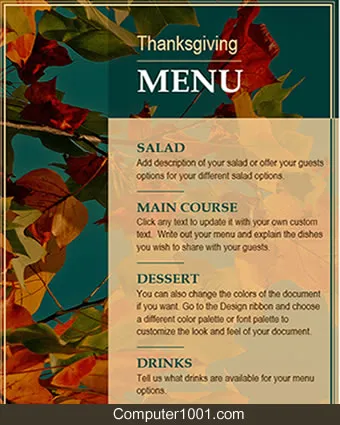 Template Menu Word Autumn Leaves Thanksgiving