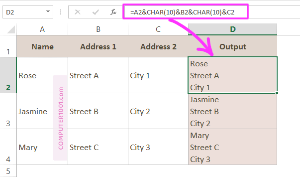 Membuat Baris Enter dengan Fungsi CHAR Excel Membuat Baris Enter dengan Fungsi CHAR Excel