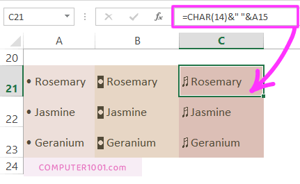 Bullet List Excel dengan Fungsi CHAR Bullet List Excel dengan Fungsi CHAR