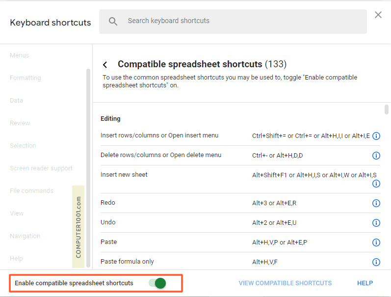 Cara Menggunakan Shortcut Excel di Google Sheets
