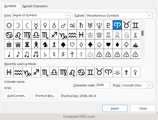 Insert Simbol Zodiak di Word Excel PowerPoint