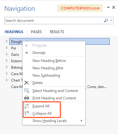 Cara Memunculkan / Menyembunyikan Subheading di Navigation Pane Cara Memunculkan / Menyembunyikan Subheading di Navigation Pane