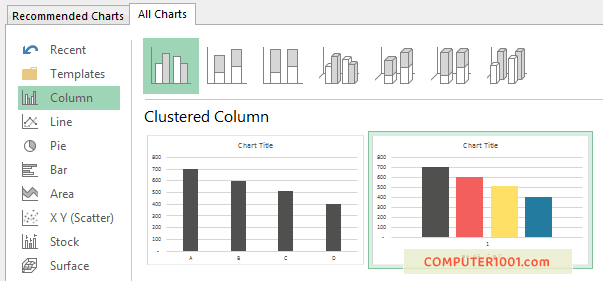 Pilih Clustered Column multi warna Pilih Clustered Column multi warna