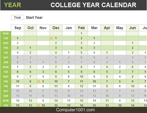 Excel Template College Year Calendar