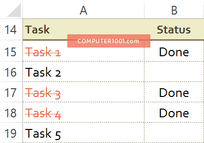 Contoh 1: Mencoret Data Excel Berdasarkan Kata Tertentu Contoh 1: Mencoret Data Excel Berdasarkan Kata Tertentu