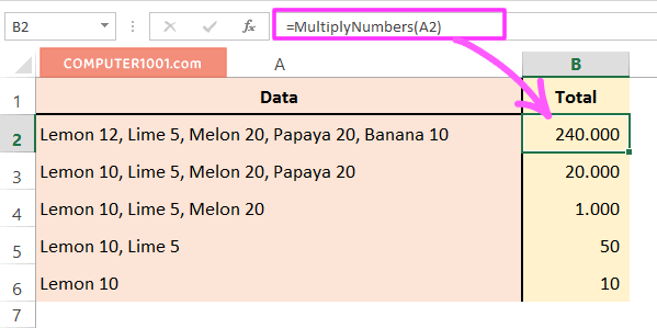 Contoh 1: Menggunakan Fungsi Perkalian Angka Dalam Teks Excel Contoh 1: Menggunakan Fungsi Perkalian Angka Dalam Teks Excel