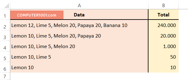 Contoh 1: Perkalian Angka Dalam Teks Excel Contoh 1: Perkalian Angka Dalam Teks Excel