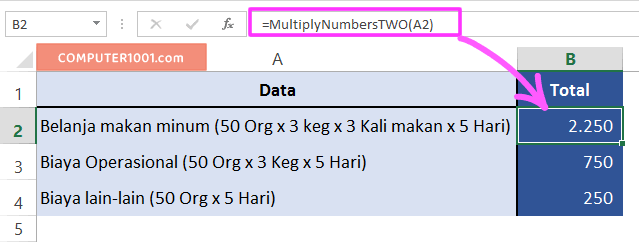 Contoh 2: Menggunakan Fungsi Perkalian Angka Dalam Teks Excel Contoh 2: Menggunakan Fungsi Perkalian Angka Dalam Teks Excel
