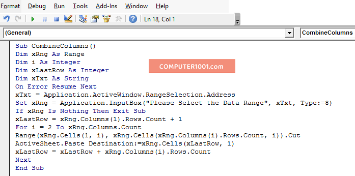 Contoh Kode VBA untuk Menggabungkan Kolom Excel Contoh Kode VBA untuk Menggabungkan Kolom Excel