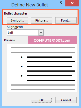 Define New Bullet Character Define New Bullet Character