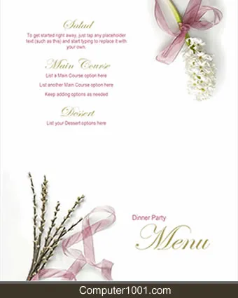 Template Menu Word Dinner Party Menu