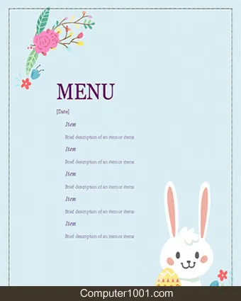 Template Menu Word Easter Party