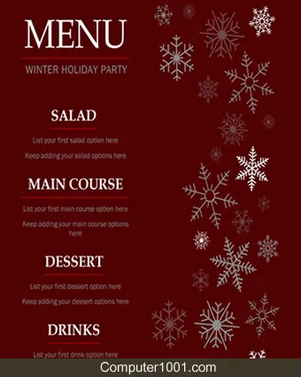 Template Menu Word Elegant Holiday
