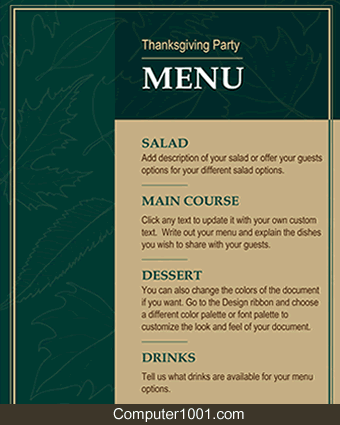 Template Menu Word Elegant Thanksgiving