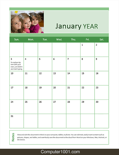 Family Photo Calendar (Any Year) Family Photo Calendar (Any Year)