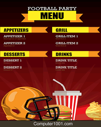 Template Menu Word Football Party