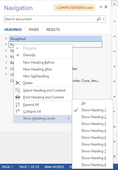 Fungsi Navigation Pane pada MS Word Fungsi Navigation Pane pada MS Word