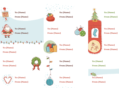 Gift Tag Labels (Christmas Spirit Design, 30 Per Page, Works With Avery 5160)