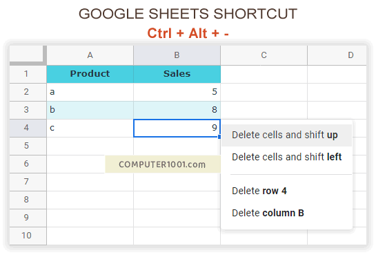 Shortcut Delete Google Sheets