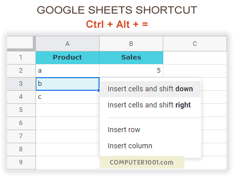 Shortcut Insert Google Sheets