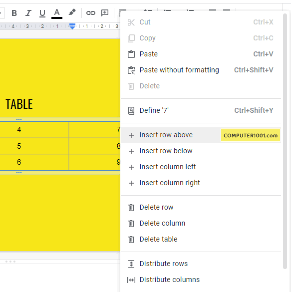 Menu Konteks Tabel Google Slides Menu Konteks Tabel Google Slides