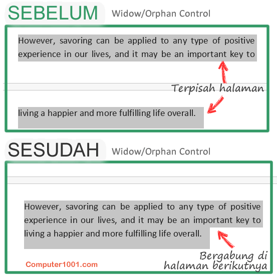 Contoh 2: tampilan baris paragraf Widow/Orphan Control Contoh 2: tampilan baris paragraf Widow/Orphan Control