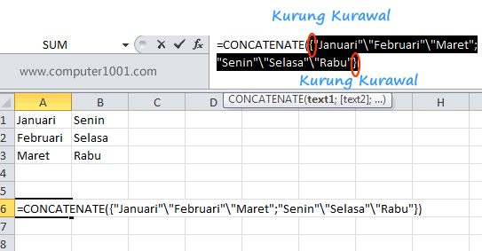 Hapus tanda kurung kurawal pada formula Hapus tanda kurung kurawal pada formula