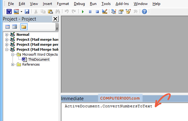 Kode di Immediate window Kode di Immediate window