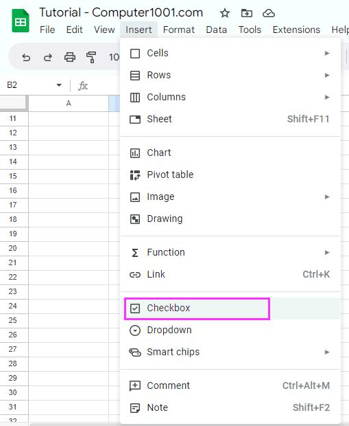 Insert Checkbox Google Sheets