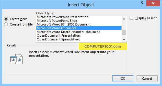 Kotak Dialog Insert Object Microsoft Word Document