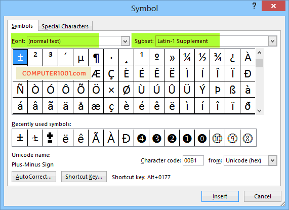 Cara Membuat Simbol Kurang Lebih dengan Insert Symbol