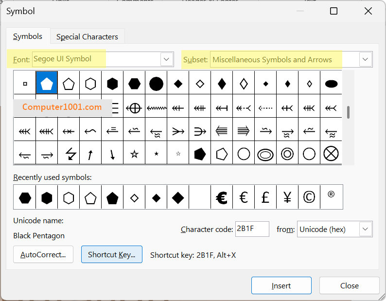 Cara Membuat Simbol Segi Lima Pentagon dan Segi Enam Hexagon dengan Insert Symbol