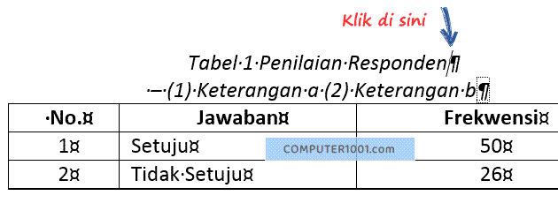 Klik pada baris pertama caption Klik pada baris pertama caption