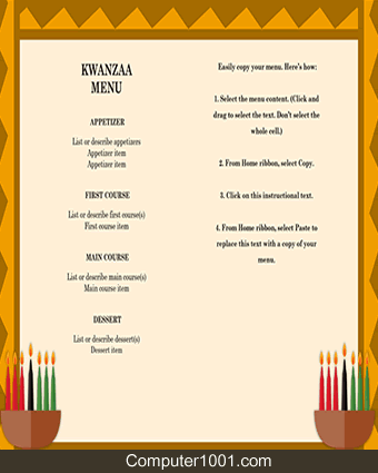 Template Menu Word Kwanzaa