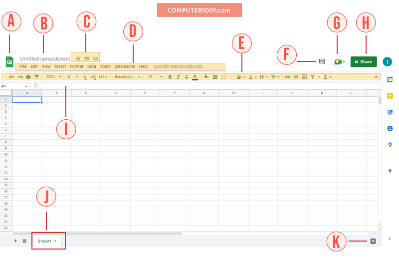 Layar Kerja Google Sheets Antar Muka Layar Kerja Google Sheets