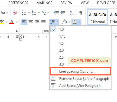 Atur Jarak Baris dengan Line Spacing Options