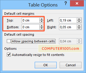Merubah Size Baris dengan Ubah Margin Sel