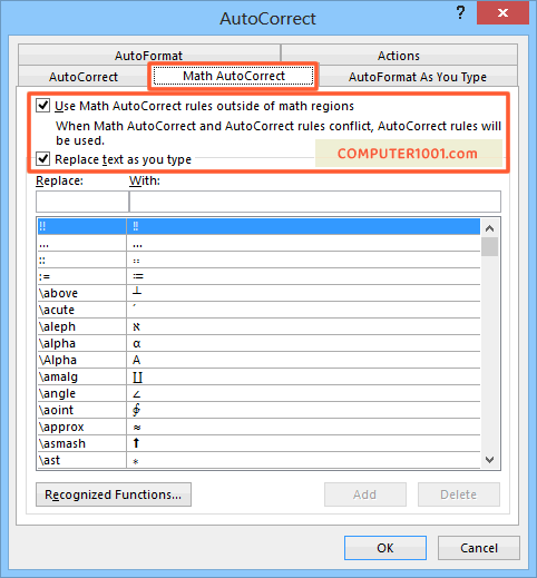 Math AutoCorrect Math AutoCorrect