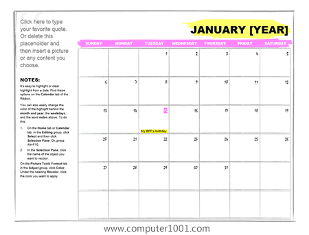One-Month Student Calendar (Any Year) One-Month Student Calendar (Any Year)