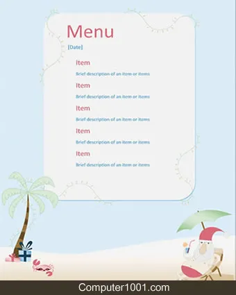 Template Menu Word Party (Summer Santa Design)