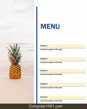 Template Menu Word Party (Sun and Sand Design)