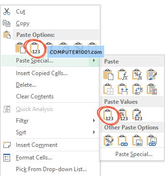 Pilih Paste Special Values